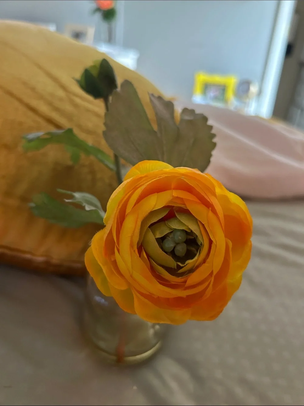 Yellow Faux Ranunculus Stem - Decorative Home Accent